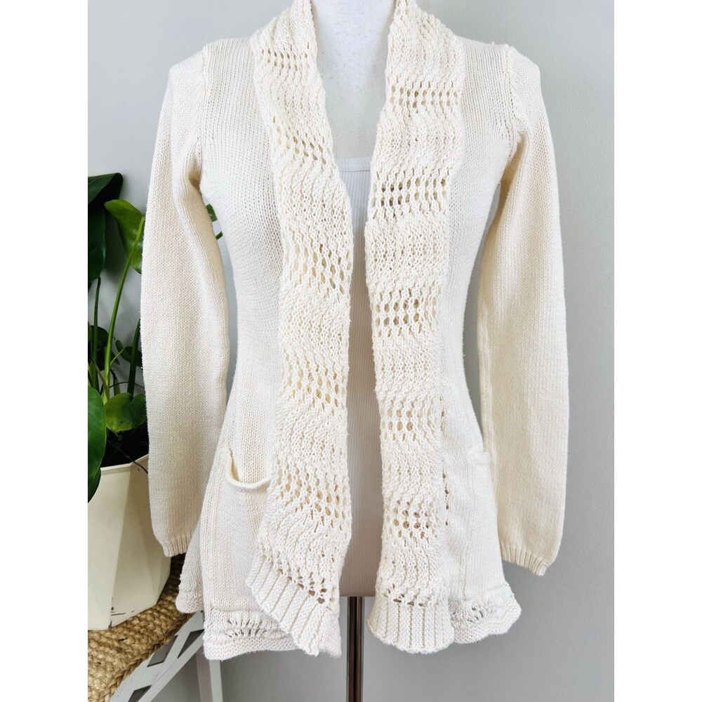 Anthropologie Angel of the North Cream Crochet Cottagecore Cardigan Sweater XS